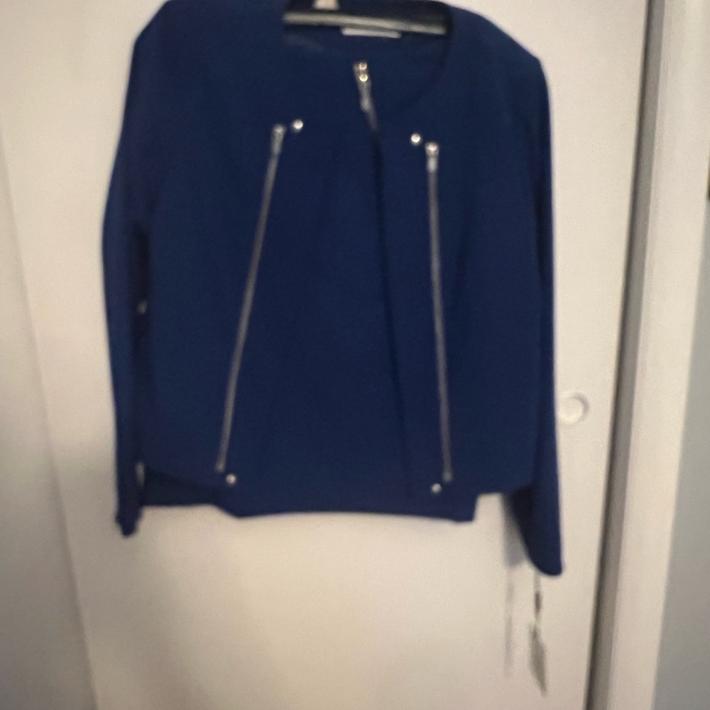 Calvin Klein Collection Navy Blazer with Zipper Accents